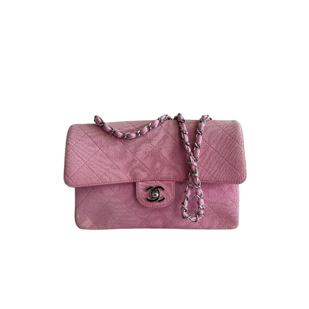 ChanelLight Pink Quilted Jersey Cotton Single Flap Bag