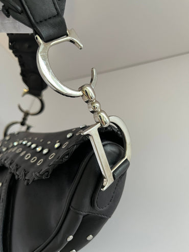 Dior Saddle Vintage love&peace limited edition black leather shoulder bag