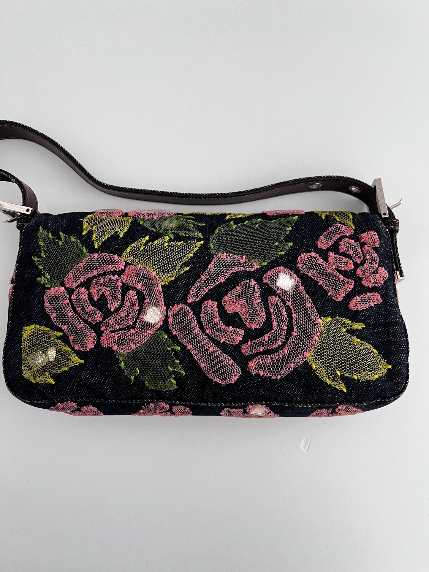 Fendi rose denim baguette