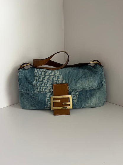 Fendi baguette denim big size shoulder bag