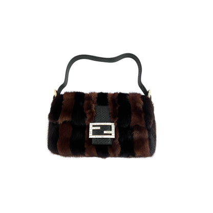 Fendi baguette mink black brown stripes shoulder bag