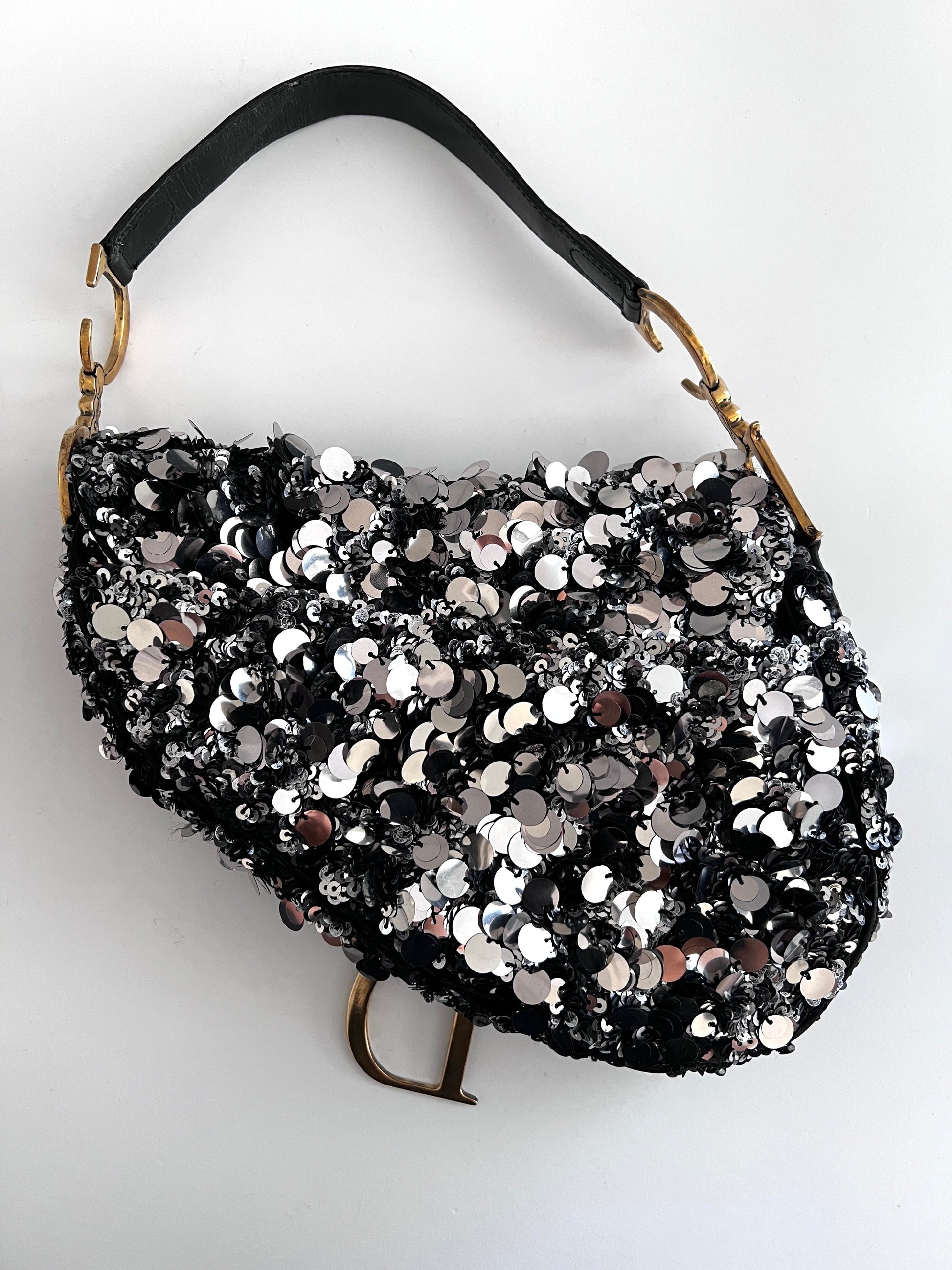 Dior silver sequin saddle bag