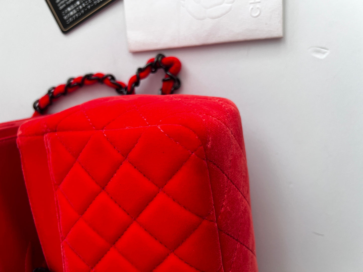 Chanel orange velvet double flap bag medium size