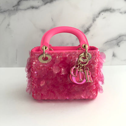 Dior Barbie pink sequin mini Ladydior bag
