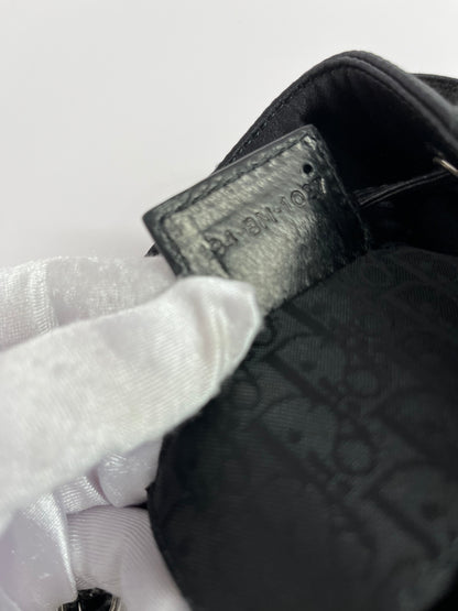 Dior black satin silver rhinestones hardware bucket shoulder bag