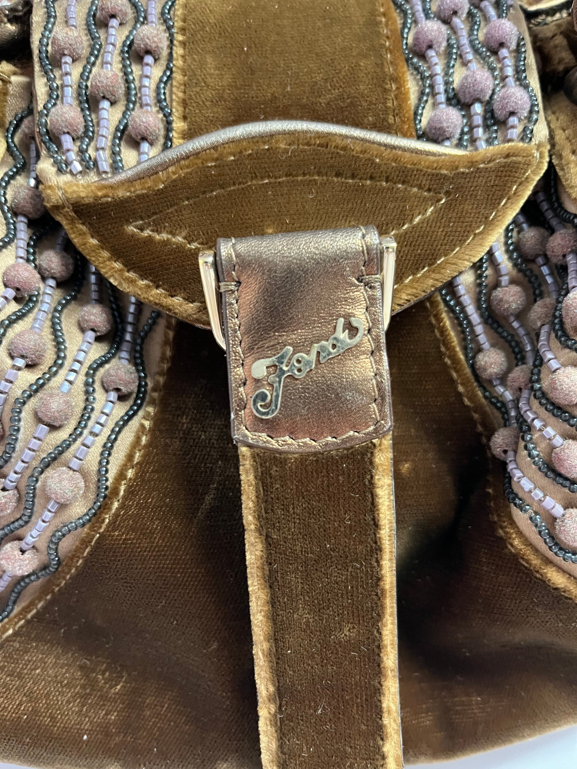 Fendi spy brown glitter leather handle bag