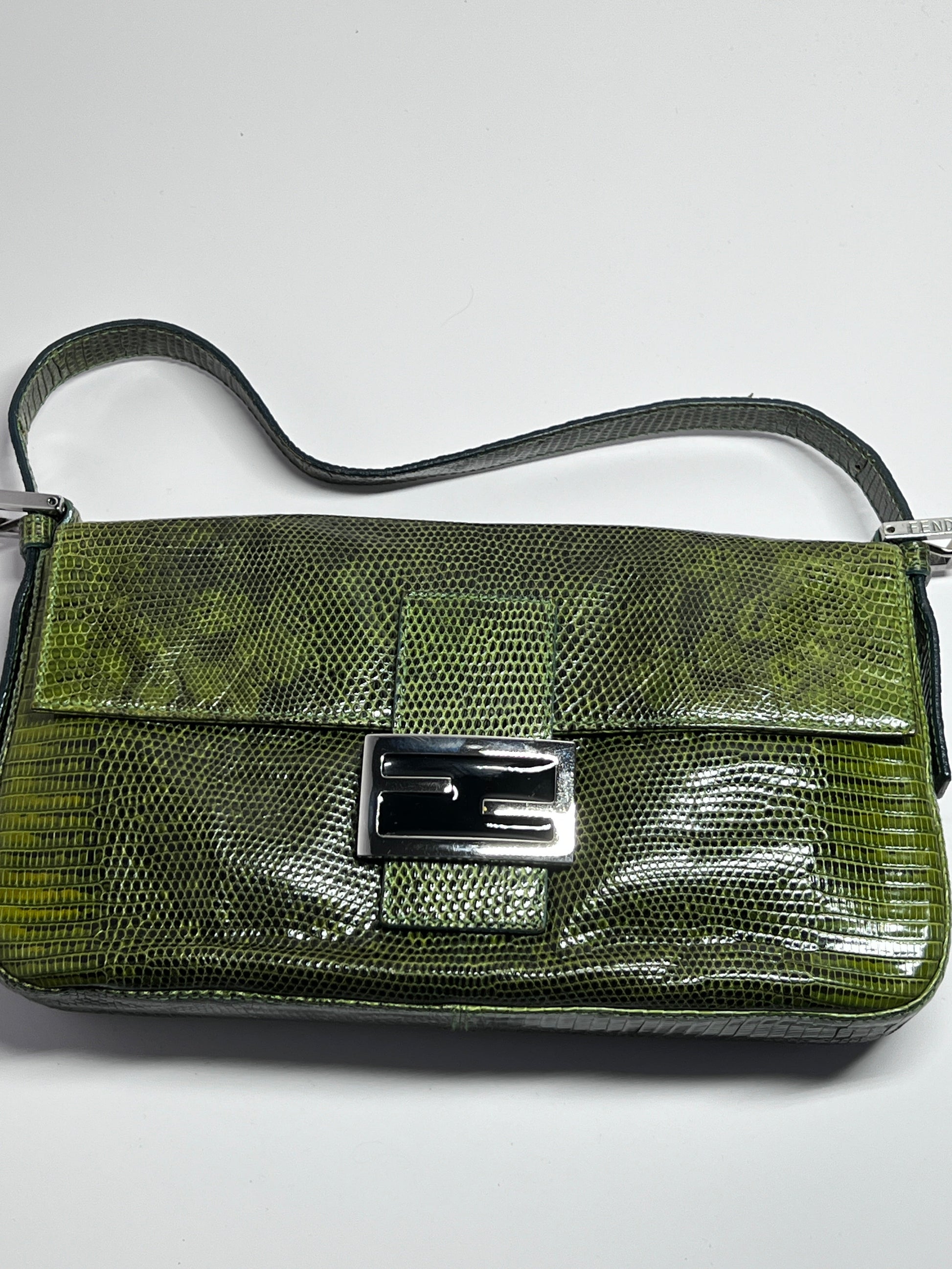 Vintage Fendi Green Lizard Skin Baguette