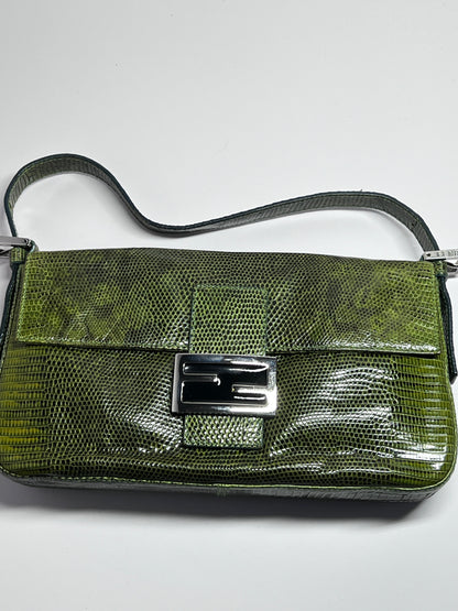 Vintage Fendi Green Lizard Skin Baguette