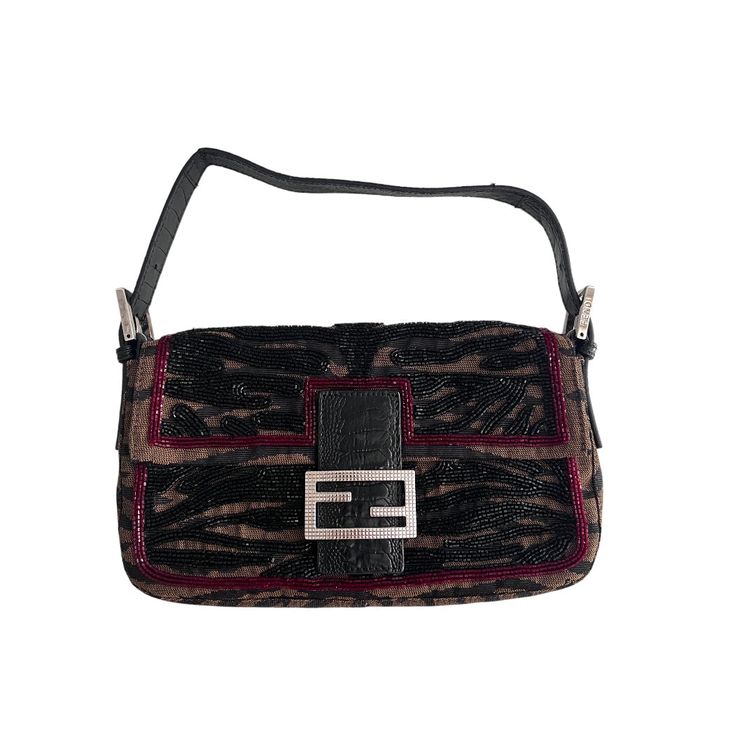 Fendi Rare Fendi tiger strip pattern embroidered beaded baguette