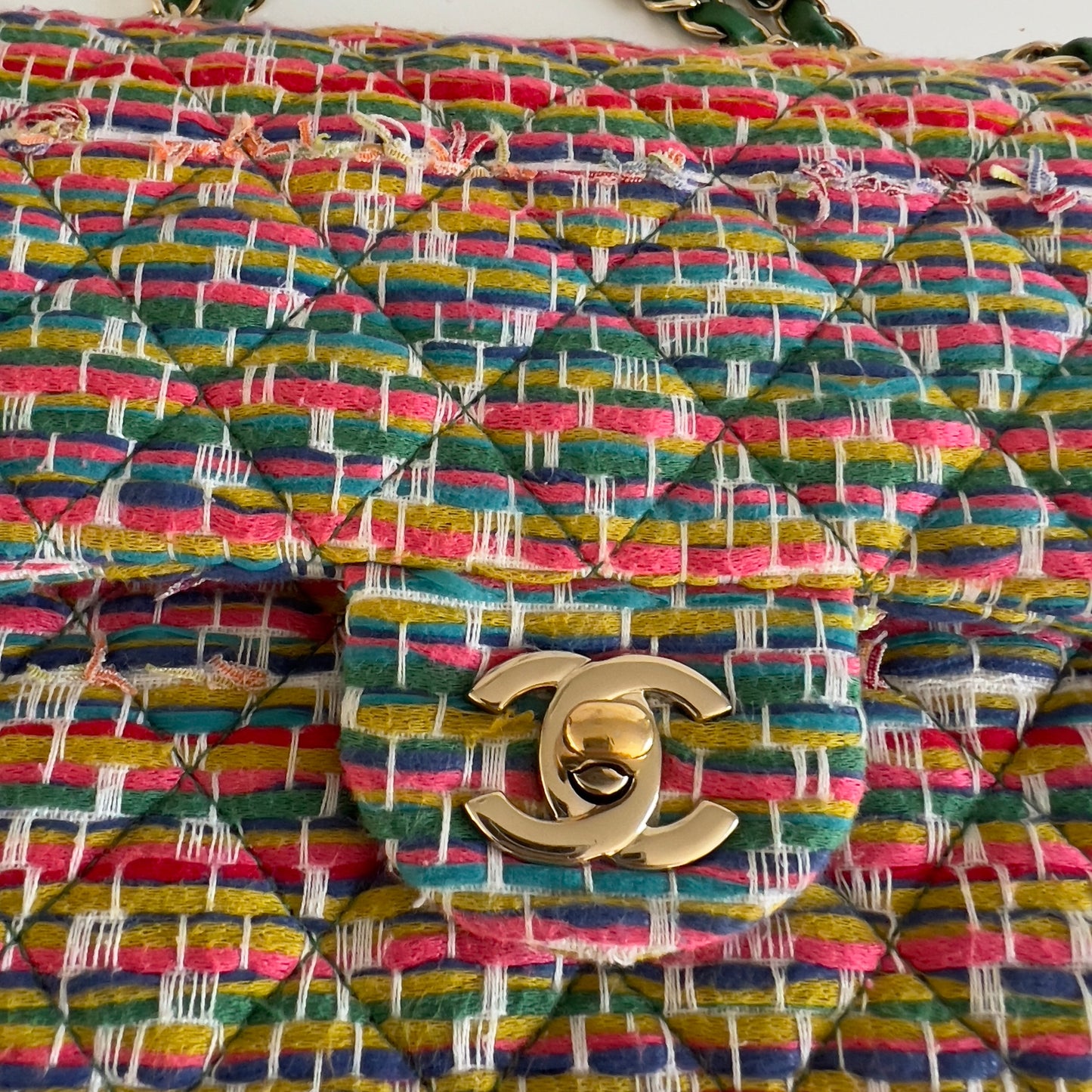 Chanel Multicolor Woven Stripes Double Flap Bag Medium