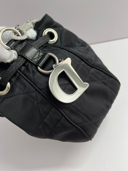 Dior black satin silver rhinestones hardware bucket shoulder bag