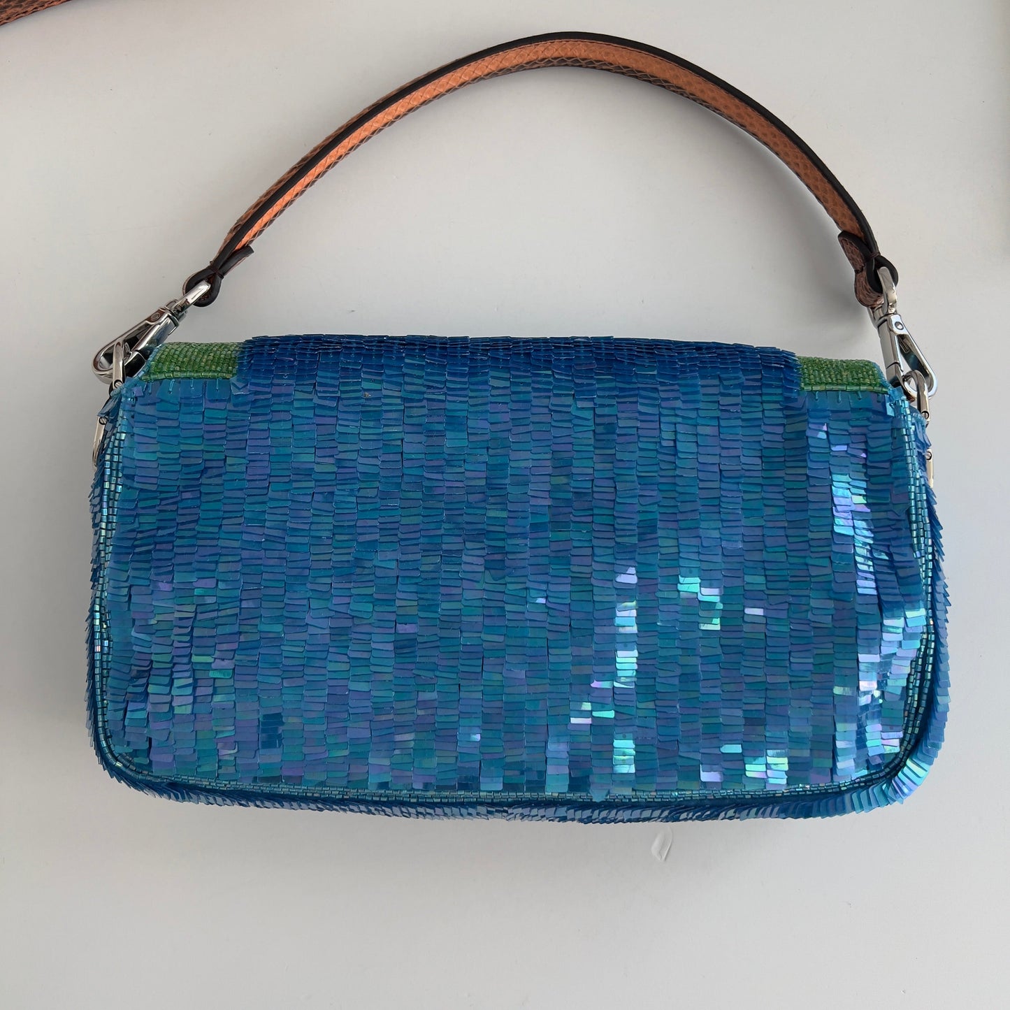 Fendi Reissue Green Stripe Blue Sequin Baguette