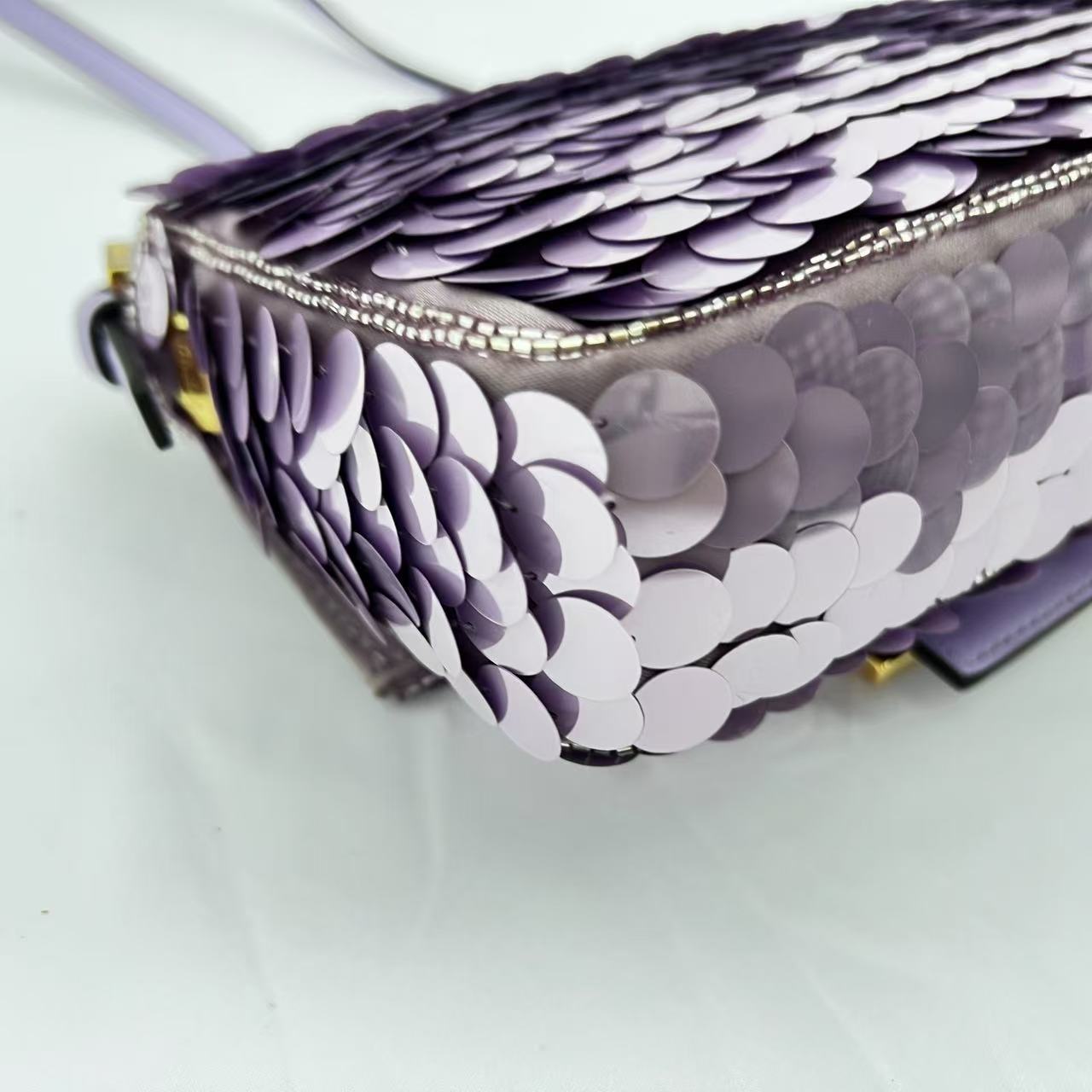 Fendi baguette mini purple sequin gold hardware shoulder bag