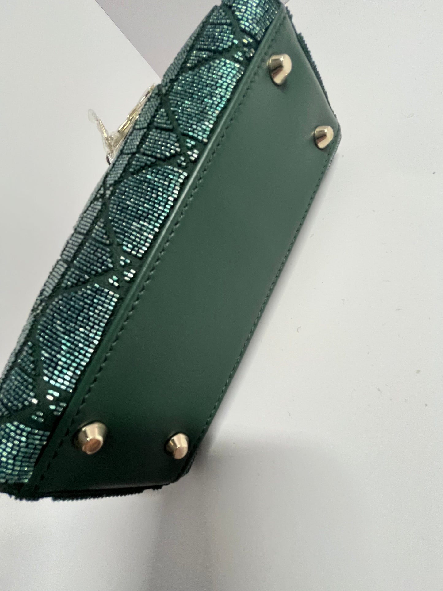 Dior lady dior mini dark green beaded shoulder bag