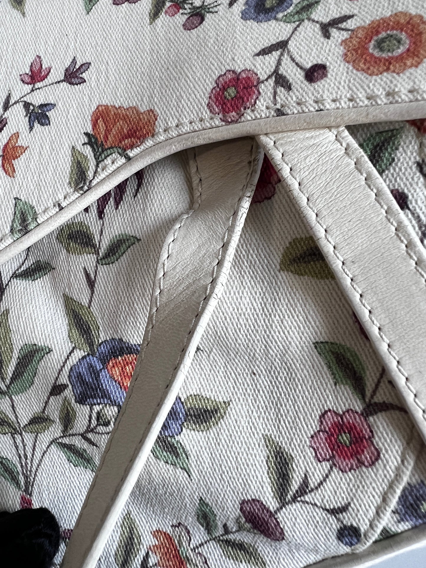 Dior limited edition white floral canva saddle bag