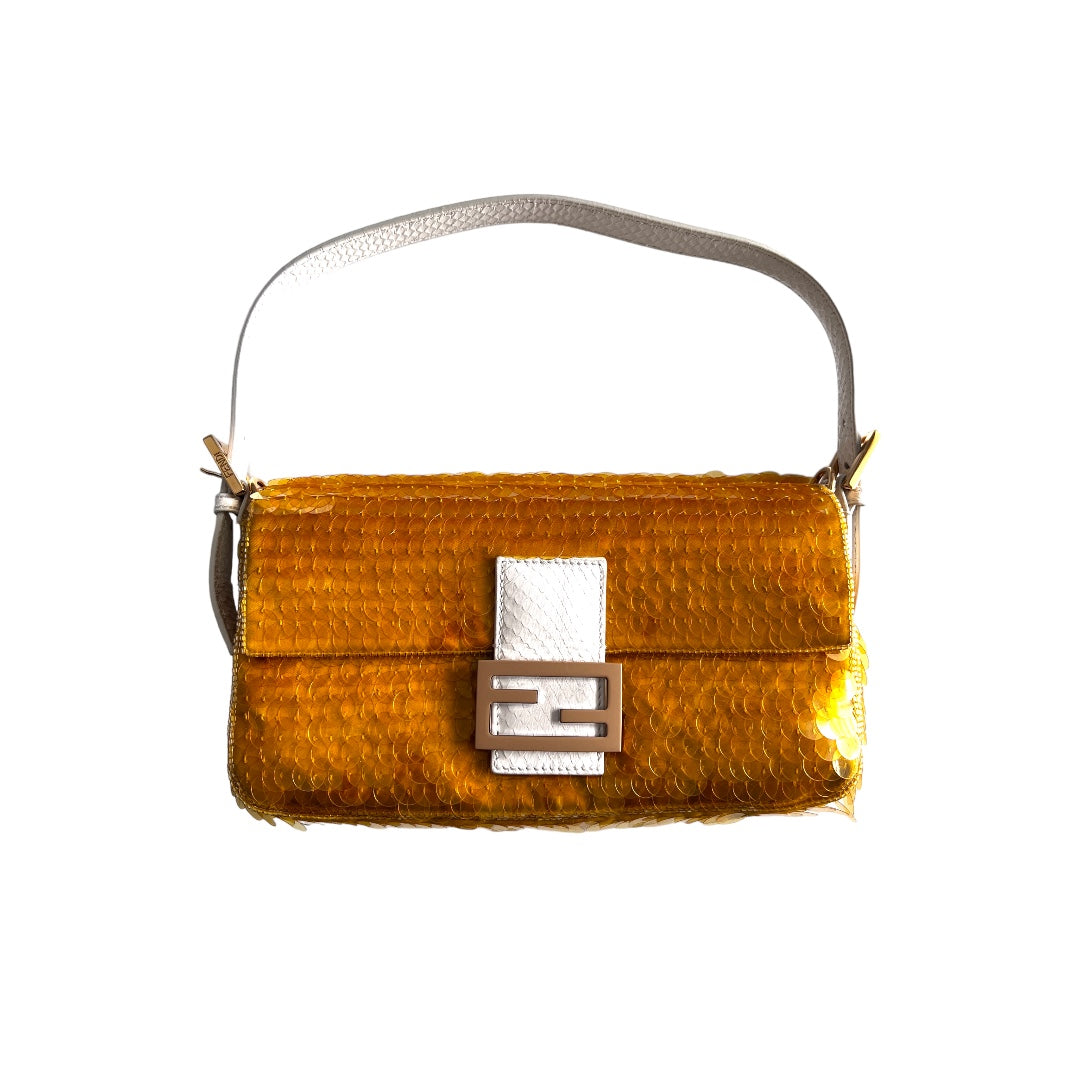 Fendi Fendi gold satin sequin baguette