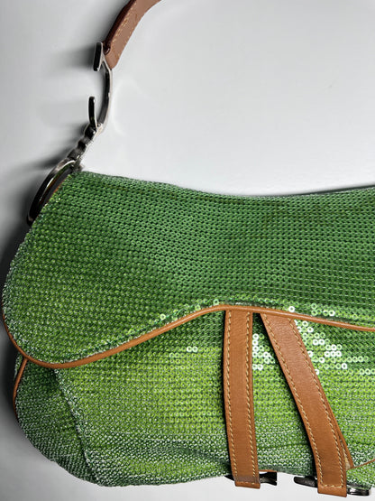 Ultra rare Dior green sequin double saddle bag