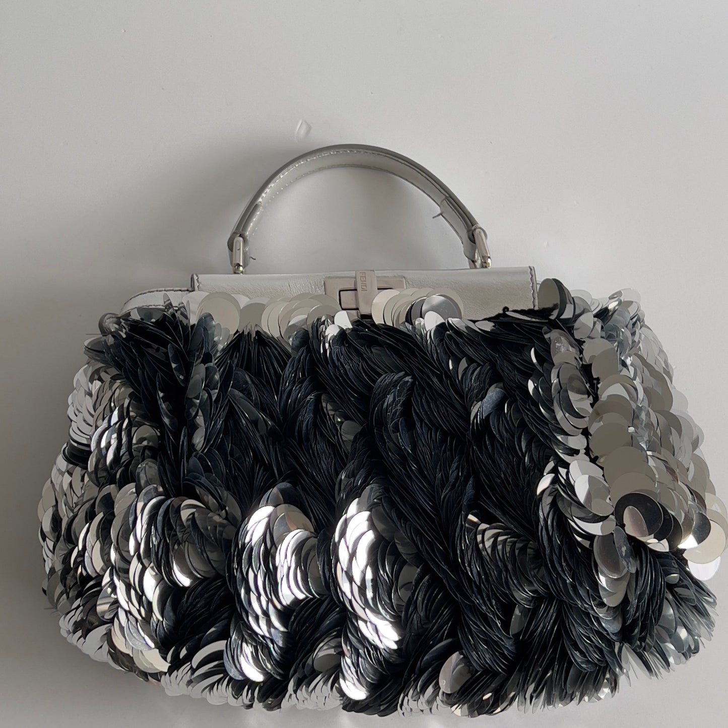 Fendi Silver Big Paillettes Small Size Peekaboo