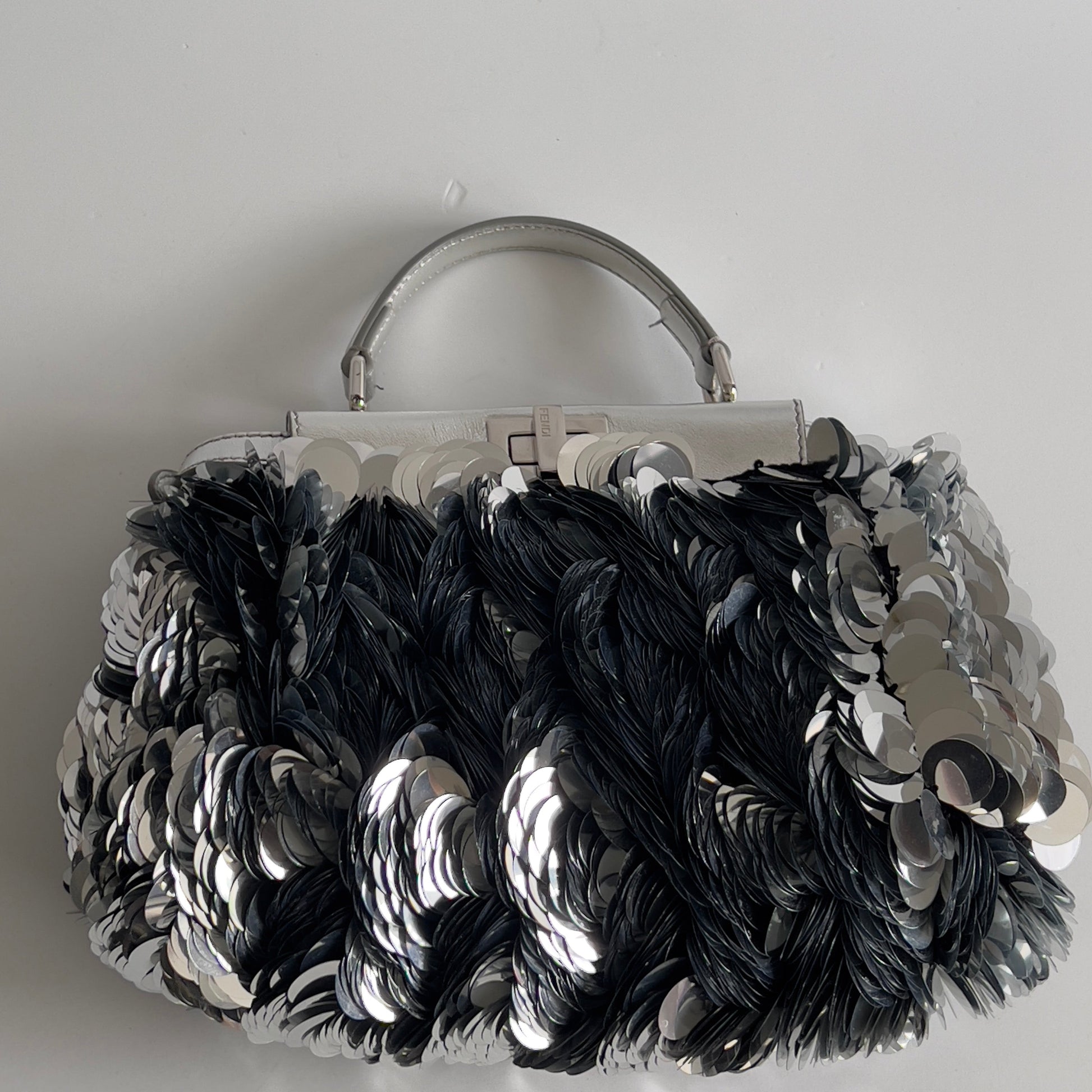 Fendi Silver Big Paillettes Small Size Peekaboo