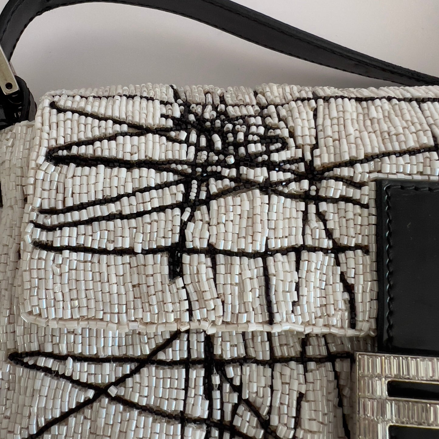 Vintage Fendi White& Black “Spider web”Beaded Baguette Rare