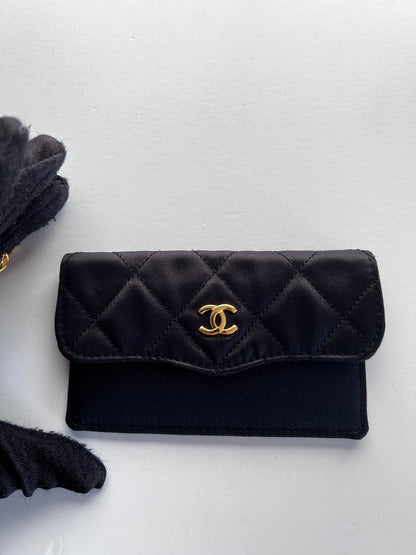 Vintage Chanel satin & leather flap bag with card holder