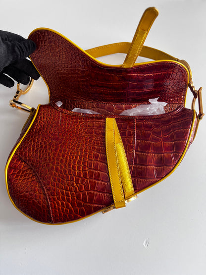 Vintage Dior crocodile embossed saddle bag