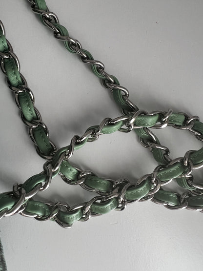 NWOT! Chanel Denimprassion Flap Bag Quilted distressed denim XL green