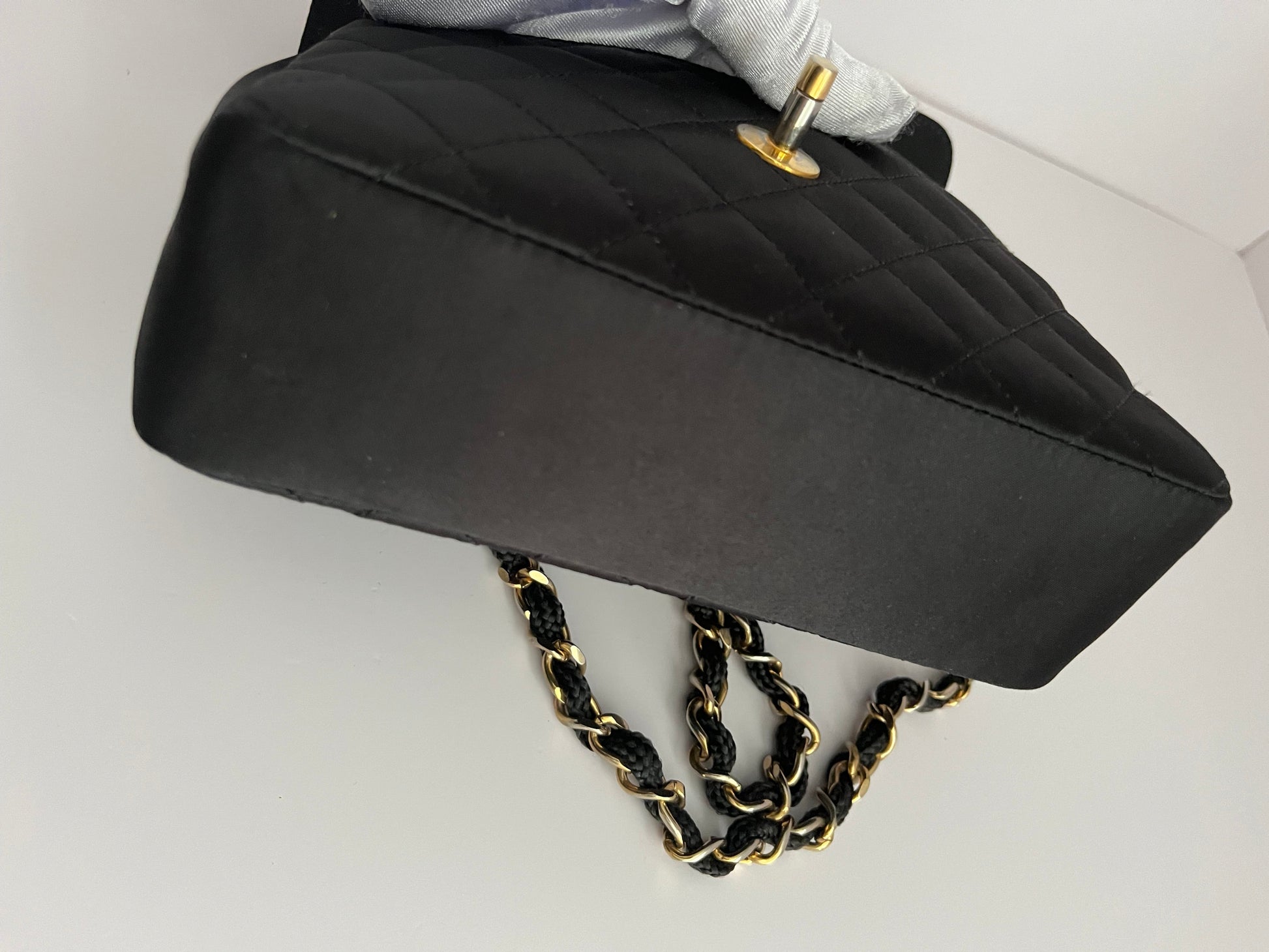 Chanel classic flap mini black satin gold hardware shoulder bag