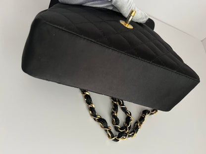 Chanel classic flap mini black satin gold hardware shoulder bag