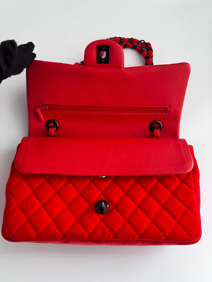Chanel orange velvet double flap bag medium size