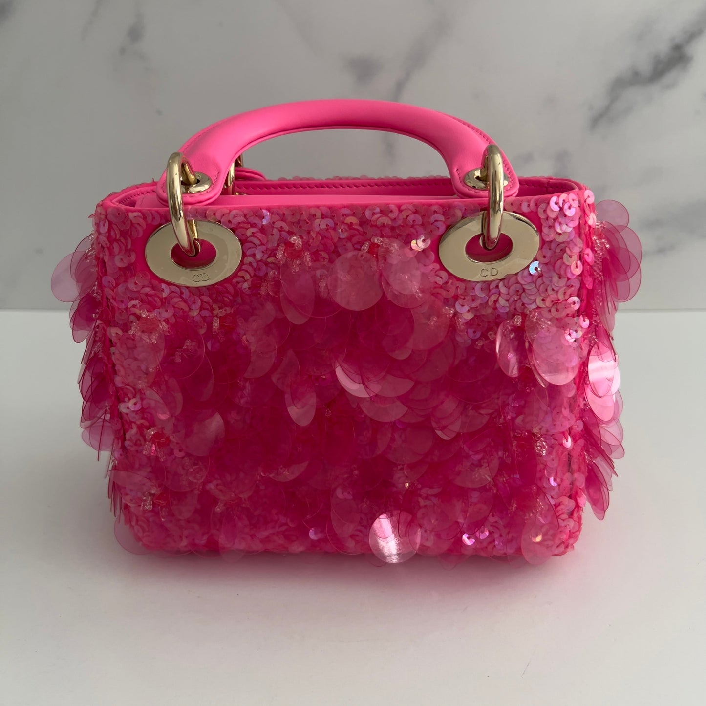 Dior Barbie pink sequin mini Ladydior bag