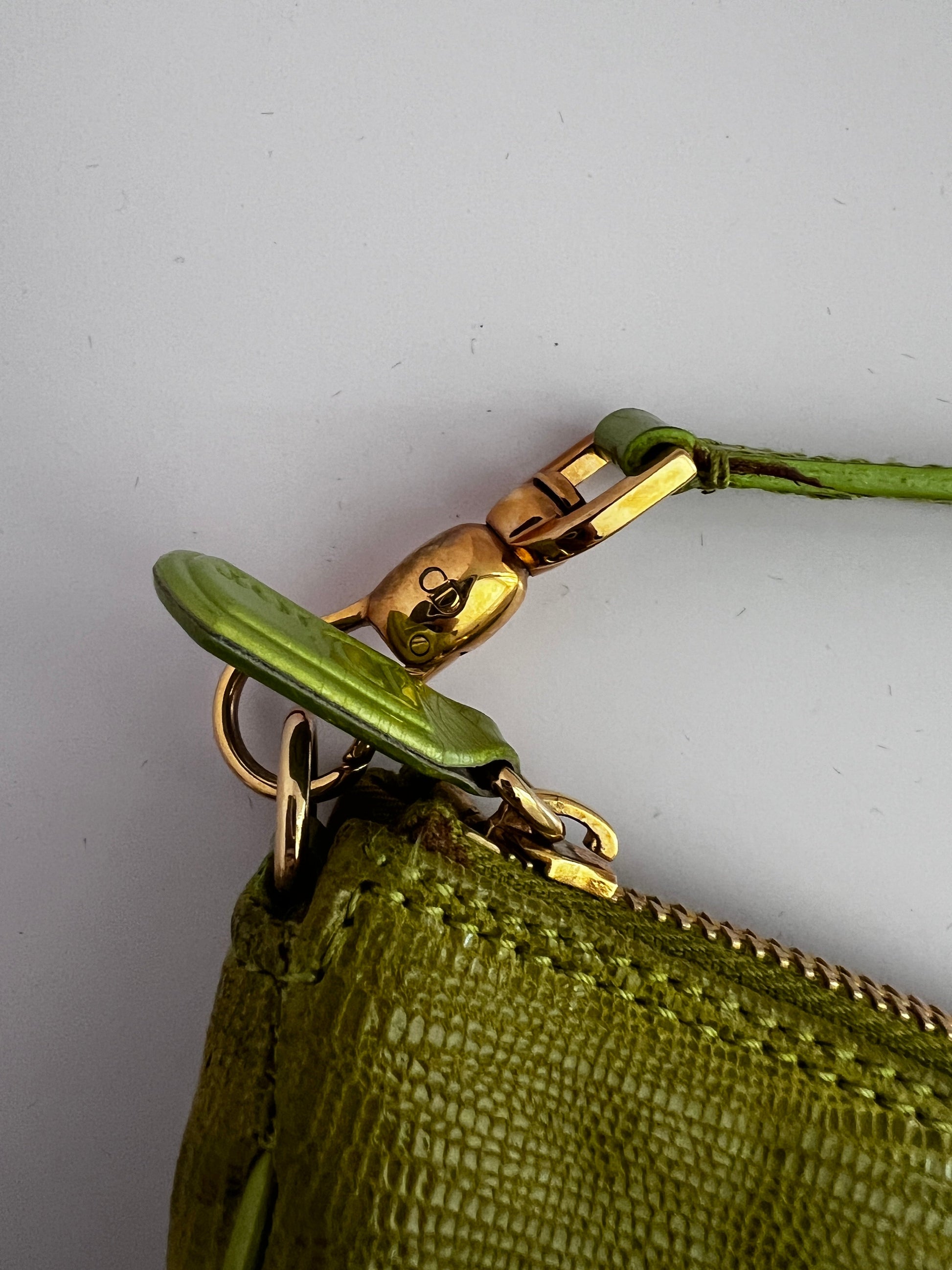 Dior Vintage Small Green Embossed lizard saddle bag