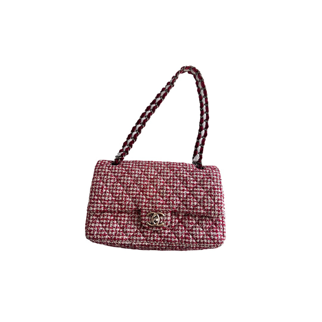 Chanel Chanel red velvet chain double flap tweed bag