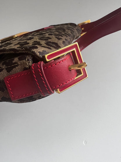 Vintage Fendi Cheetah print enamel buckle baguette