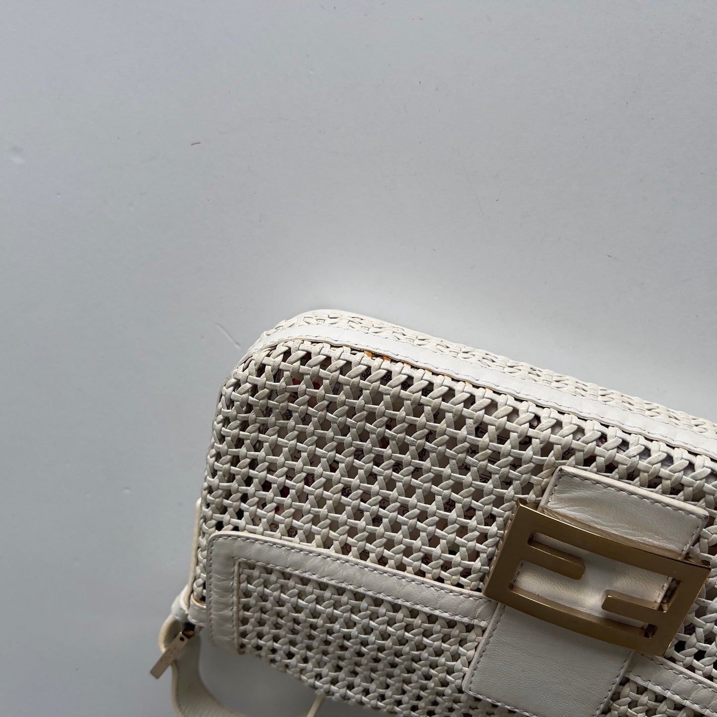 Vintage Fendi Offwhite Woven Leather Baguette