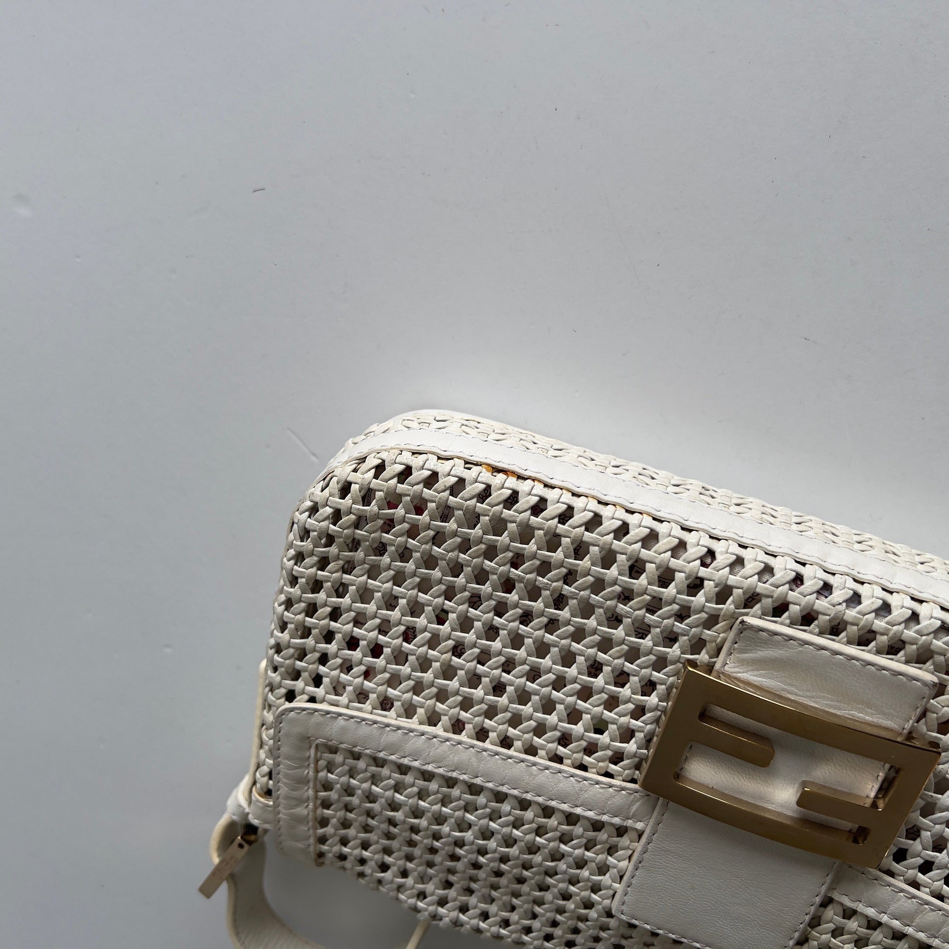Vintage Fendi Offwhite Woven Leather Baguette
