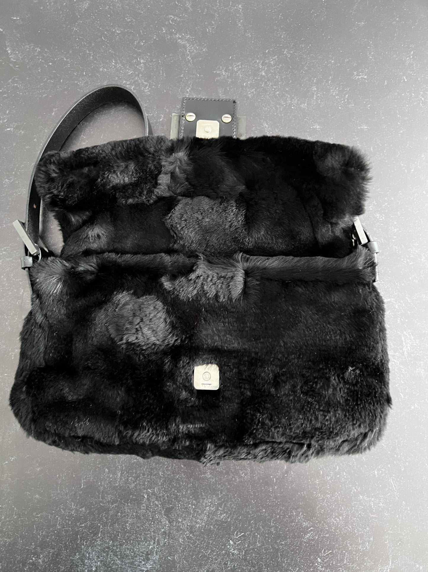 vintage Fendi so black rabbit fur baguette