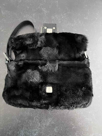 vintage Fendi so black rabbit fur baguette