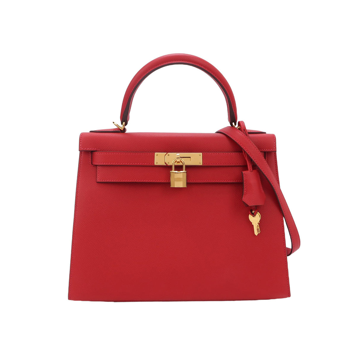 Hermes Hermes Kelly 28 Red Calfskin Gold-Tone Hardware Shoulder Bag