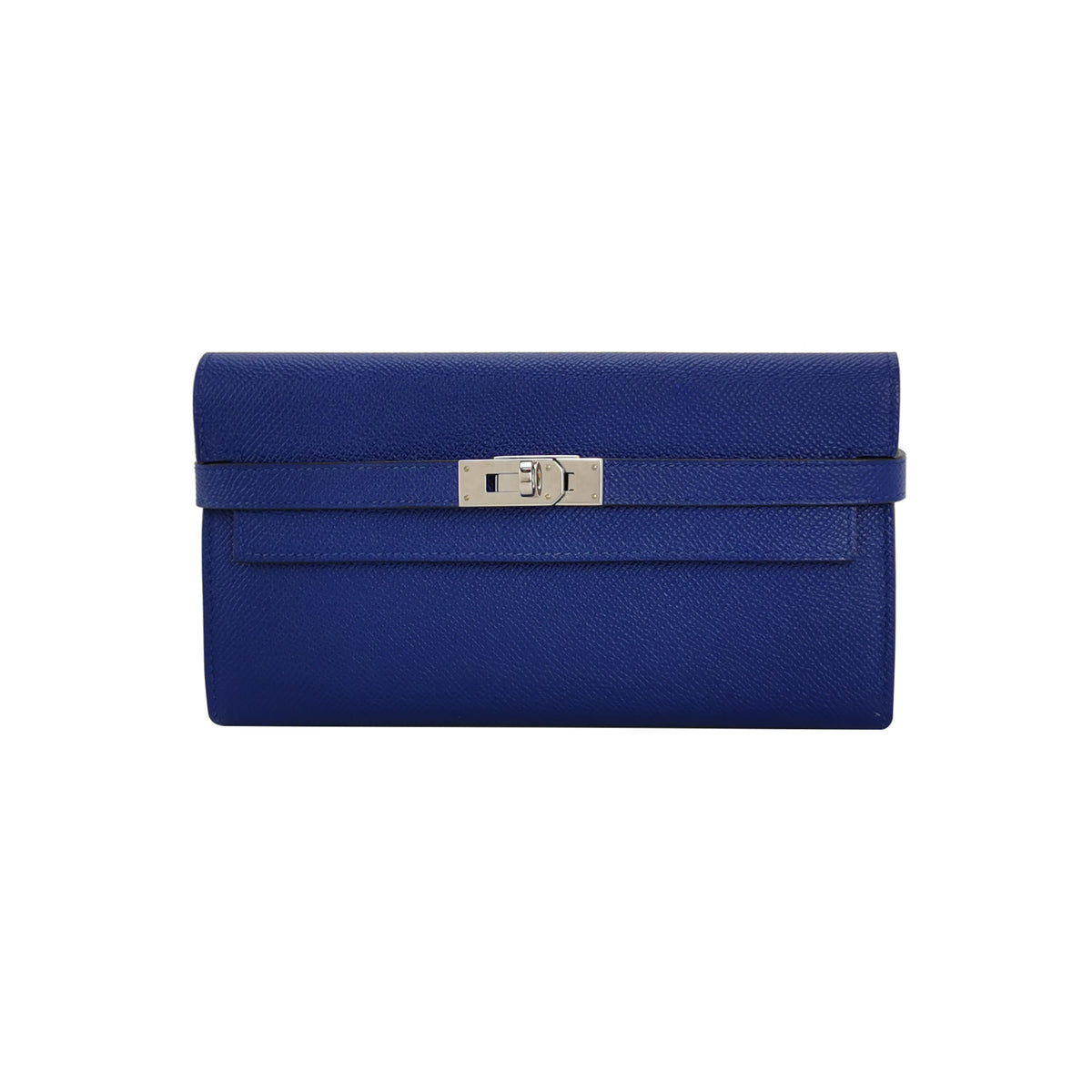 Hermes Hermes Kelly Large Blue Calfskin Silver-Tone Hardware Clutch