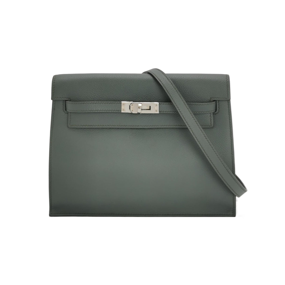Hermes Hermes Kelly Green Calfskin Silver-Tone Hardware Shoulder Bag
