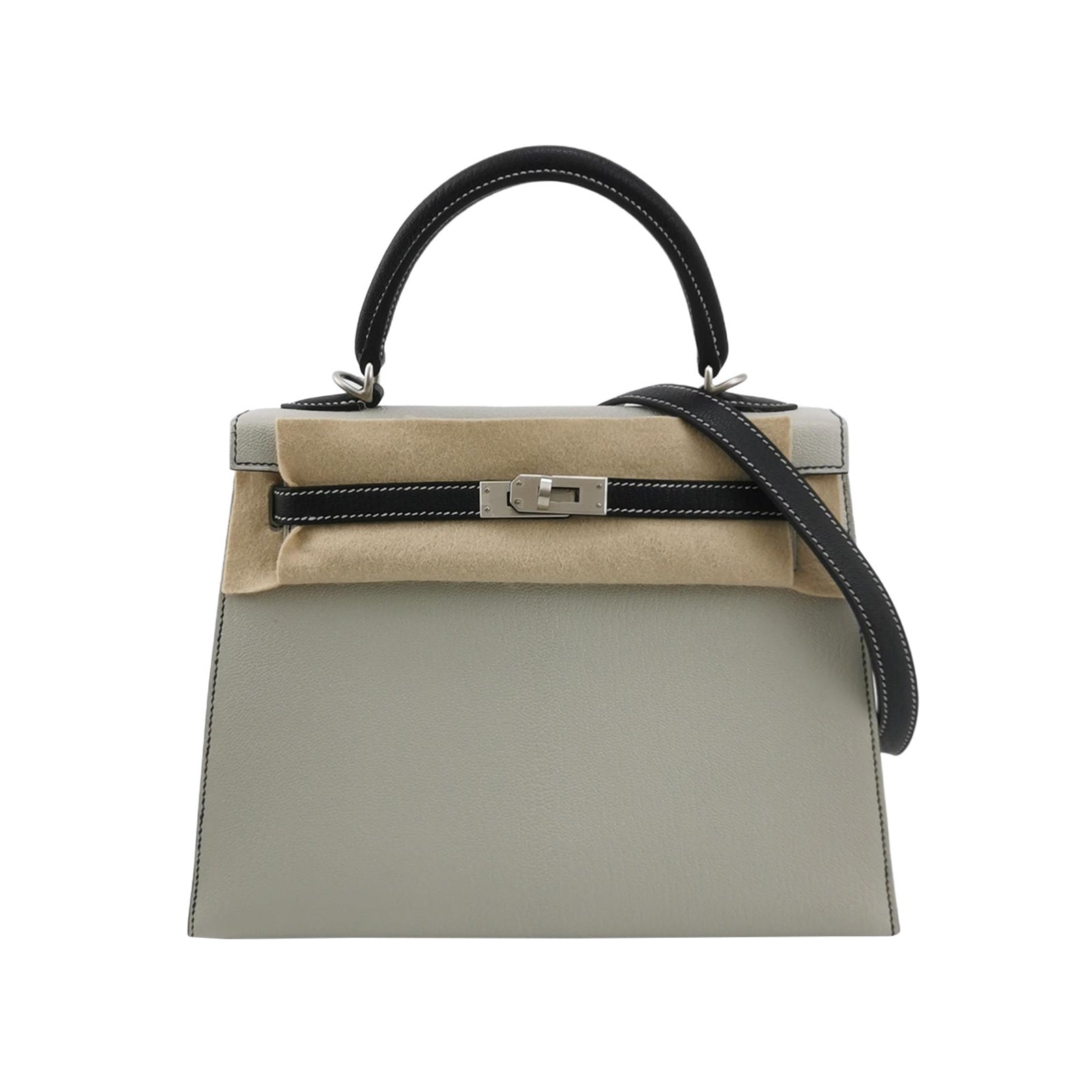 Kelly 25 Mysore Lambskin Silver I2 White 89 Black B