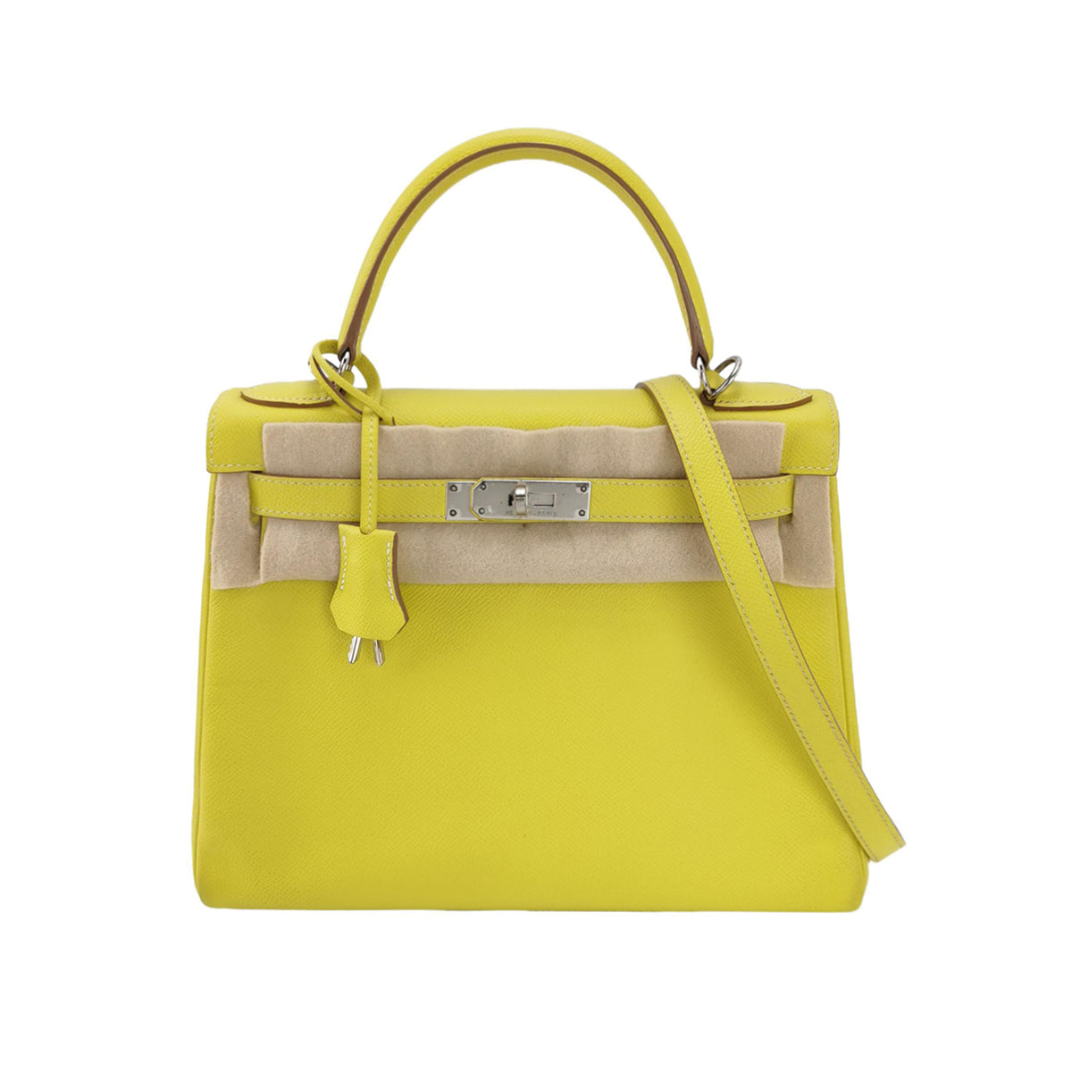 Hermes Hermes Kelly 28 Yellow Calfskin Silver-Tone Hardware Shoulder Bag