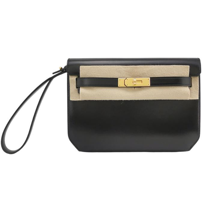Hermes Hermes Kelly 25 Black Calfskin Gold-Tone Hardware Clutch