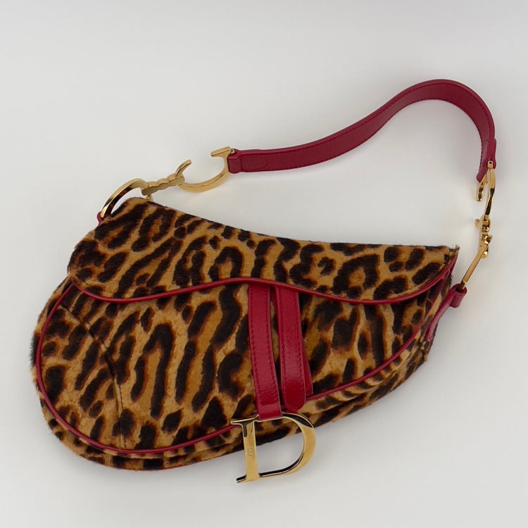 Vintage Dior cheetah pony hair saddle bag