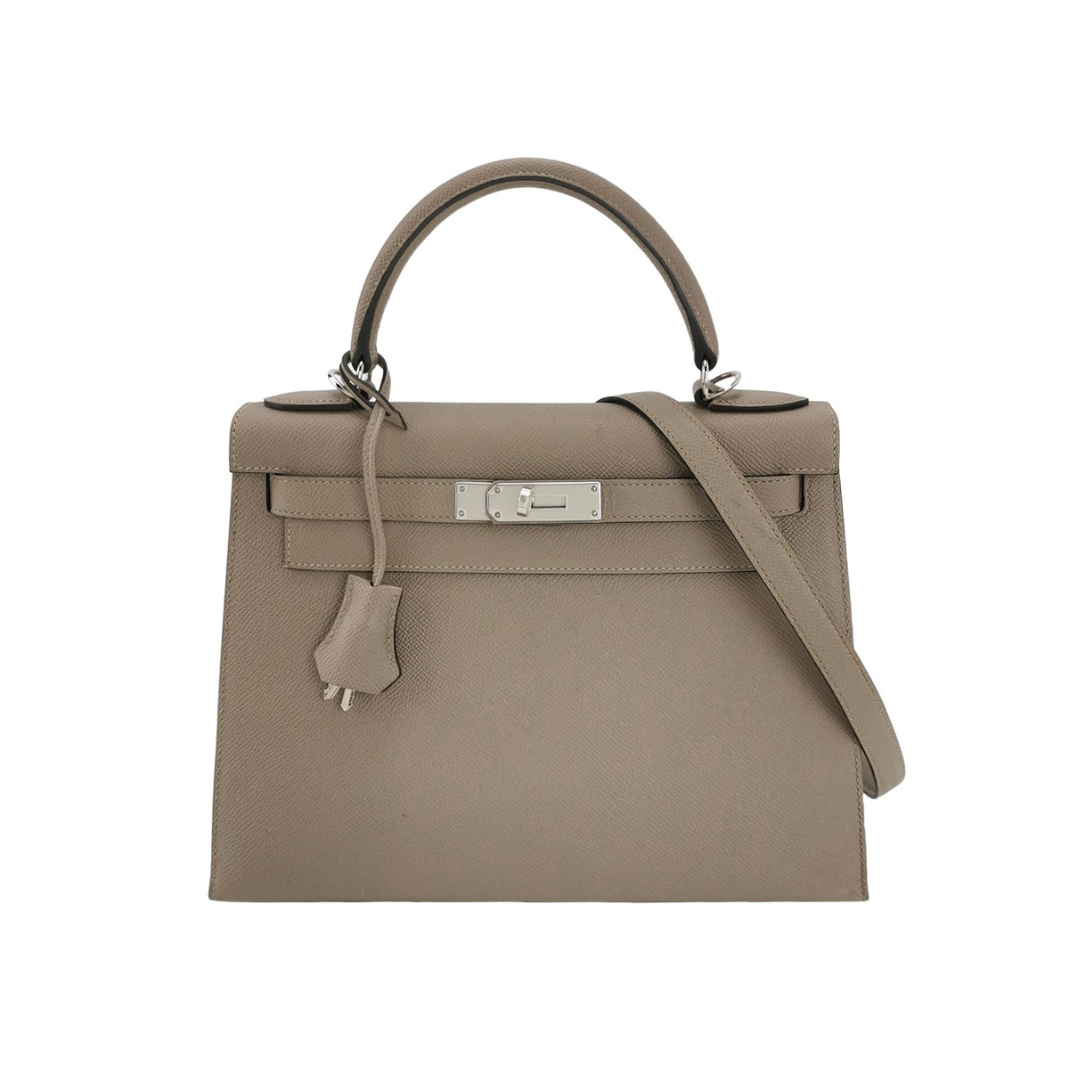 Hermes Hermes Kelly 28 Gray Calfskin Silver-Tone Hardware Shoulder Bag