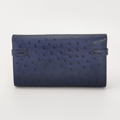 Kelly Large Ostrich Gold 7L Blue T