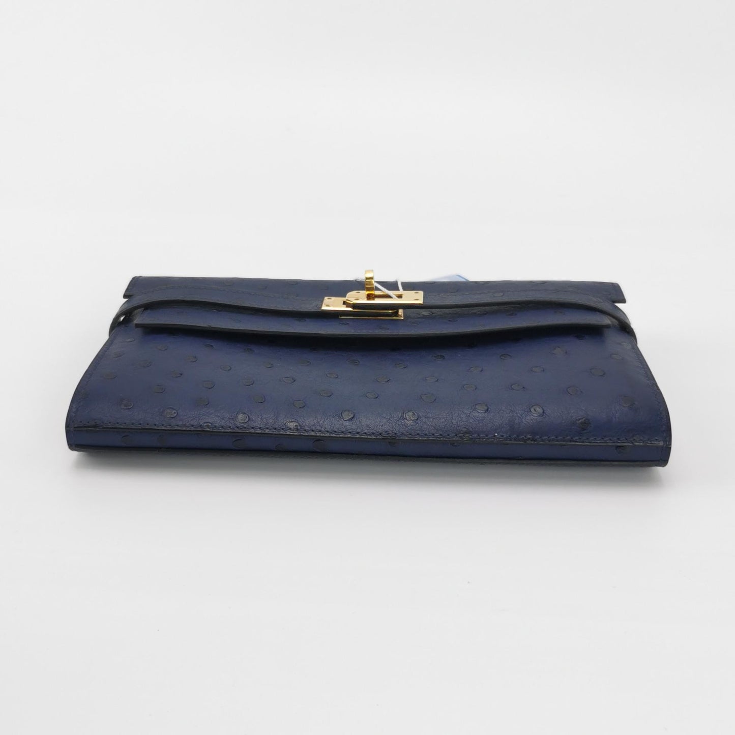 Kelly Large Ostrich Gold 7L Blue T