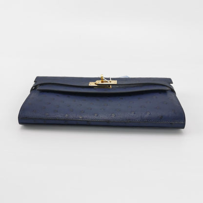 Kelly Large Ostrich Gold 7L Blue T