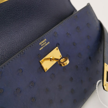 Kelly Large Ostrich Gold 7L Blue T